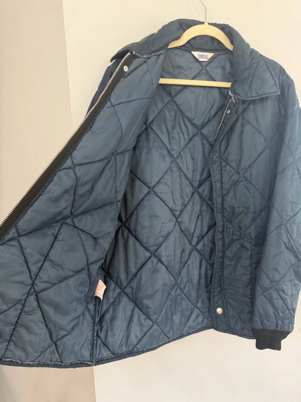 Vintage Big Smith Navy Blue Quilted Collared Pockets Mid Weight Jacket Men Large - Picture 8 of 9